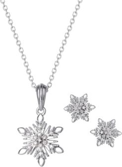 Frozen Snowflake Diamond Accent Pendant and Earring Set in Sterling Silver