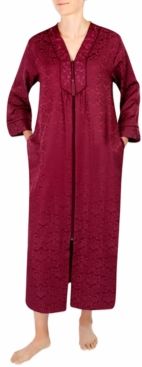 Brushed-Back Long Satin Zipper Robe