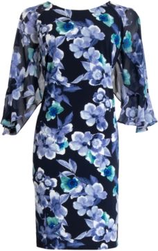 Floral-Print Sheer-Sleeve Dress