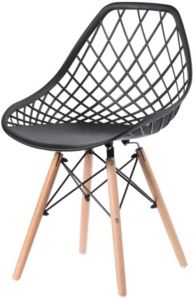 Mid-Century Modern Style Plastic Dsw Shell Dining Chair with Lattice Back and Wooden Dowel Eiffel Legs