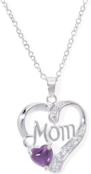 Simulated Blue Topaz Birthstone Mom Heart Pendant 18" Necklace in Fine Silver Plate