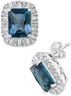 Effy London Blue Topaz (5-1/2 ct. t.w.) & Diamond (5/8 ct. t.w.) Halo Stud Earrings in 14k White Gold