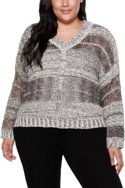 Black Label Plus Size Long Sleeve Striped Pullover
