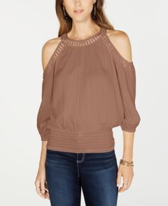 Inc Crochet-Trim Cold-Shoulder Top, Created for Macy's