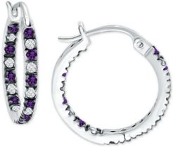 Purple Cubic Zirconia Small In & Out Hoop Earrings in Sterling Silver, 0.7", Created for Macy's