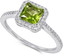 Peridot (7/8 ct. t.w.) & Diamond (1/5 ct. t.w.) Square Halo Ring in 14k White Gold