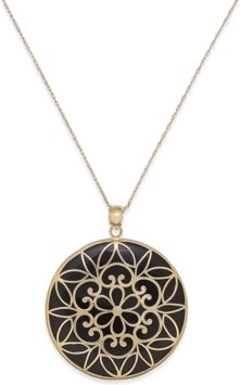 Onyx Decorative Medallion Pendant Necklace (35mm) in 14k Gold