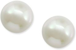 18k Gold Earrings, White Organic Man-Made Pearl (8mm) Stud