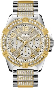 Pave Crystal-Set Two-Tone Stainless Steel Bracelet Watch 50mm