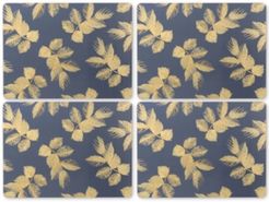 Etched Leaves Navy Set of 4 Placemats