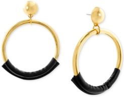 Gold-Tone & Leather Drop Large Hoop Earrings