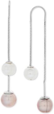 Gray and White Cultured Freshwater Pearl (8mm) Threader Earrings in Sterling Silver (Also Available in Blush and White)