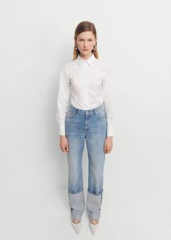 Jeans diritti bordo inferiore con risvolto