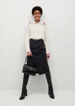 Contrasting knit sweater ecru - M - Women