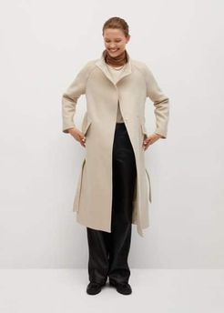 Woolen coat with belt ecru - XS - Women