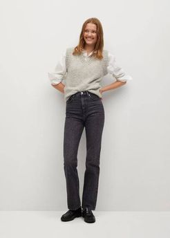 High-waist flared jeans open grey - 8 - Women