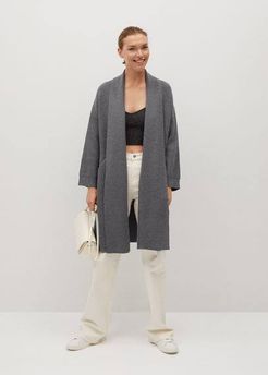 Knitted long coat medium heather grey - S - Women