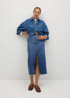 Chest-pocket cotton overshirt dark blue - 2 - Women