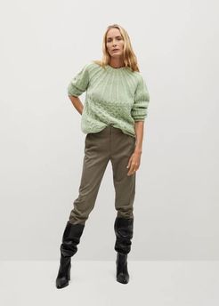Contrasting knit sweater pastel green - L - Women