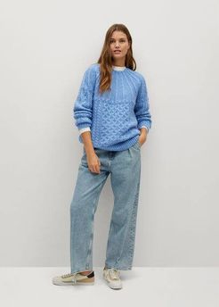 Contrasting knit sweater sky blue - M - Women