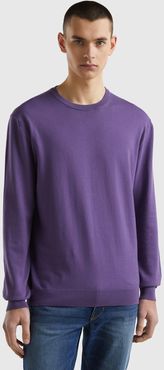 Benetton, Maglia Girocollo 100% Cotone, Viola, Uomo