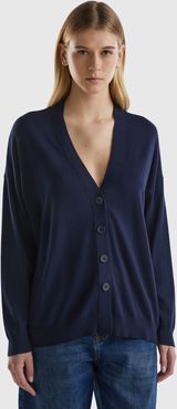 Benetton, Cardigan In Misto Cotone E Modal®, Blu Scuro, Donna