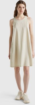 Benetton, Vestito Smanicato In Puro Lino, Beige, Donna