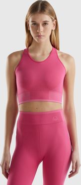 Benetton, Top Crop Sportivo Senza Cuciture, Fucsia, Donna