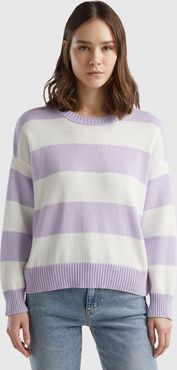 Benetton, Maglia A Righe In Cotone Tricot, Lilla, Donna