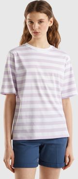 Benetton, T-shirt A Righe Comfort Fit, Lilla, Donna