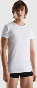 Benetton, T-shirt In Cotone Biologico Stretch, Bianco, Uomo
