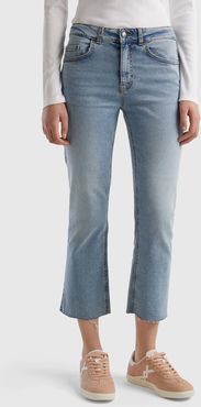 Benetton, Jeans Cropped In Cotone Riciclato, Azzurro, Donna