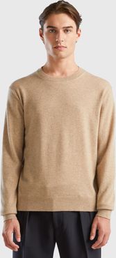 Benetton, Maglia Beige In Puro Cashmere, Beige, Uomo