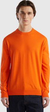 Benetton, Maglia Girocollo 100% Cotone, Arancione, Uomo