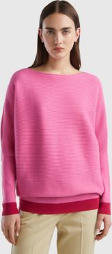 Benetton, Maglia Con Scollo A Barchetta, Rosa, Donna