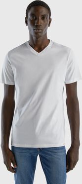 Benetton, T-shirt In Cotone A Fibra Lunga, Bianco, Uomo