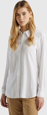 Benetton, Camicia Regular Fit In Viscosa Sostenibile, Bianco, Donna