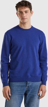 Benetton, Maglia Girocollo Bluette In Pura Lana Merino, Blu, Uomo