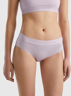 Benetton, Slip Fianco Alto In Cotone Bio, Lilla, Donna