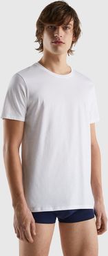 Benetton, T-shirt In Cotone A Fibra Lunga, Bianco, Uomo