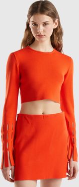 Benetton, Maglia Cut Out Cropped, Rosso, Donna