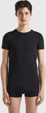 Benetton, T-shirt In Cotone Biologico Stretch, Nero, Uomo