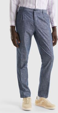 Benetton, Chino In Chambray Slim Fit, Grigio, Uomo