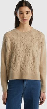 Benetton, Maglia Lavorata In Puro Cashmere, Beige, Donna