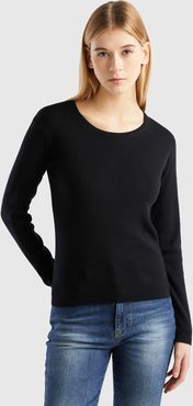 Benetton Online exclusive, Maglia Girocollo In Puro Cotone, Nero, Donna