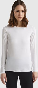 Benetton, T-shirt Manica Lunga Super Stretch, Bianco, Donna