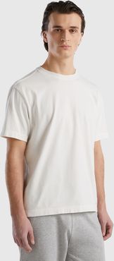 Benetton, T-shirt Girocollo 100% Cotone Bio, Bianco Panna, Uomo
