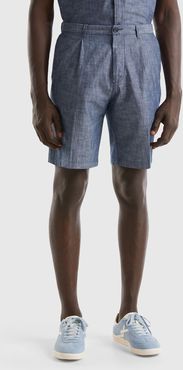 Benetton, Shorts In Chambray, Grigio, Uomo