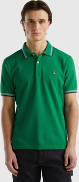 Benetton, Polo A Manica Corta In Cotone Stretch, Verde Scuro, Uomo