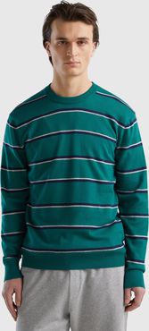 Benetton, Maglia A Righe 100% Cotone, Verde Scuro, Uomo